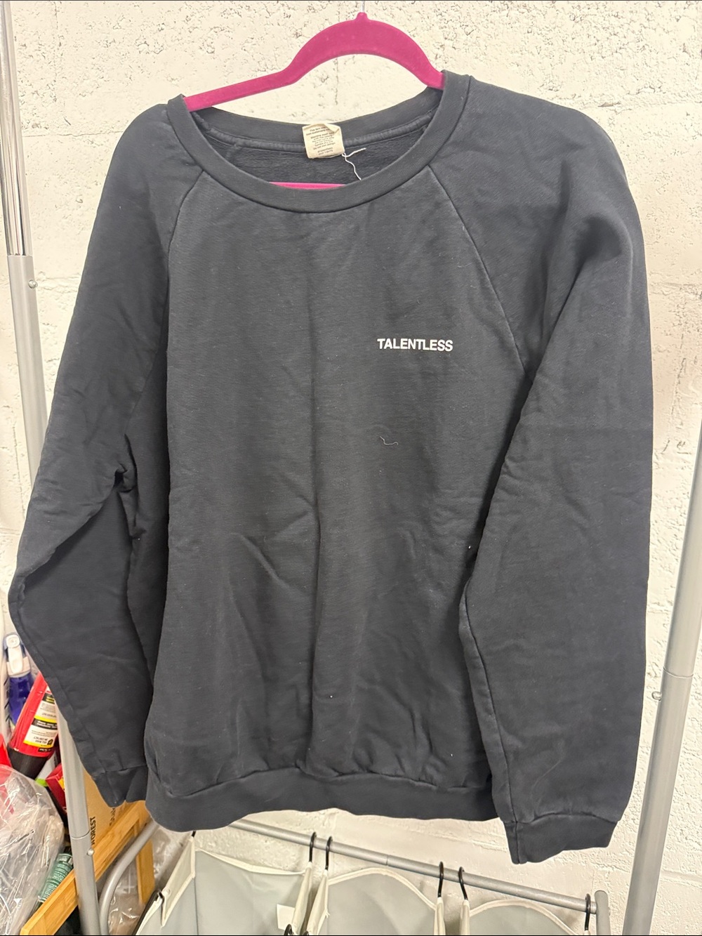 TALENTLESS Black Crewneck Sweatshirt with White Logo Size XL